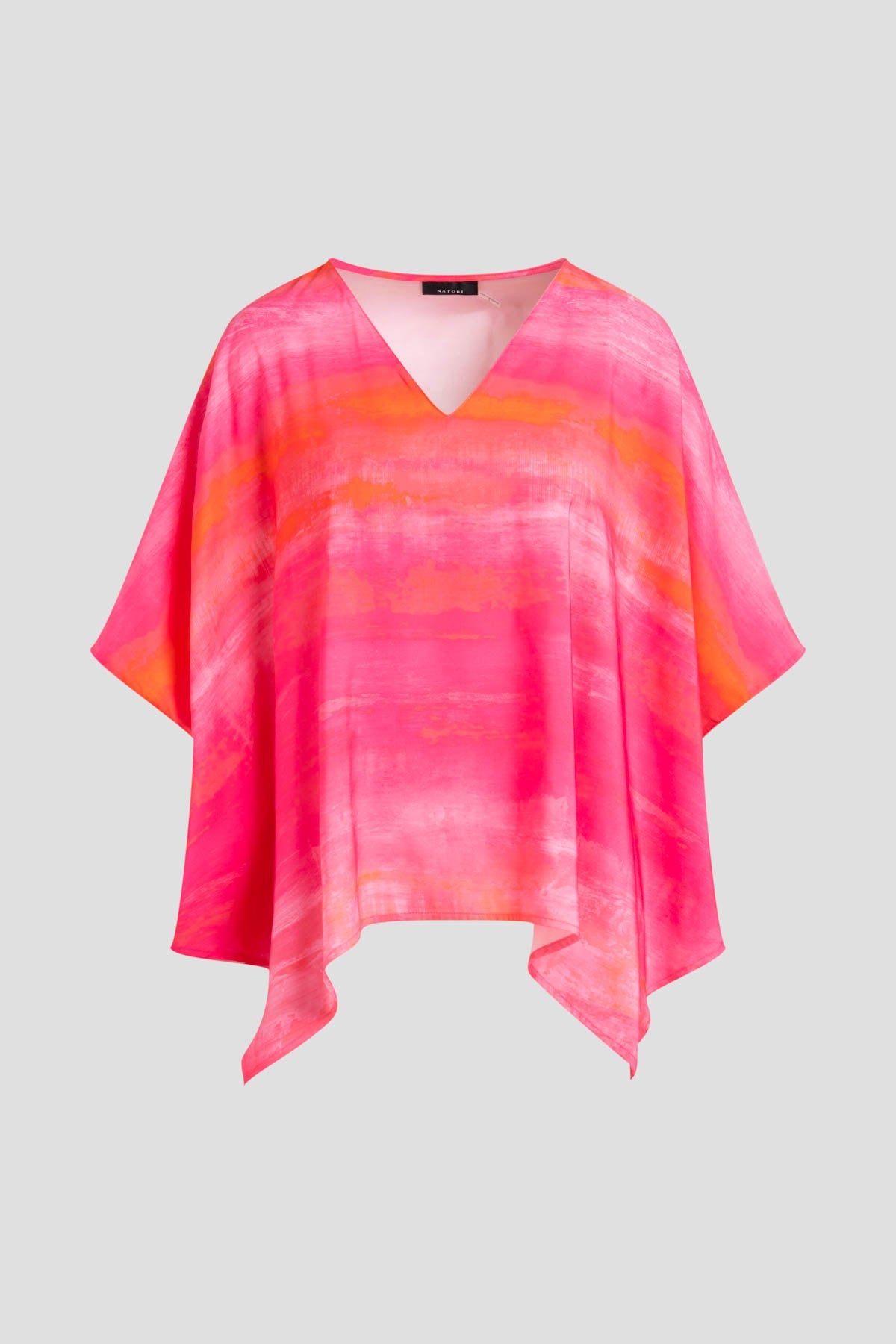 Aurora Printed Satin Caftan Top Pink Poppy Natori