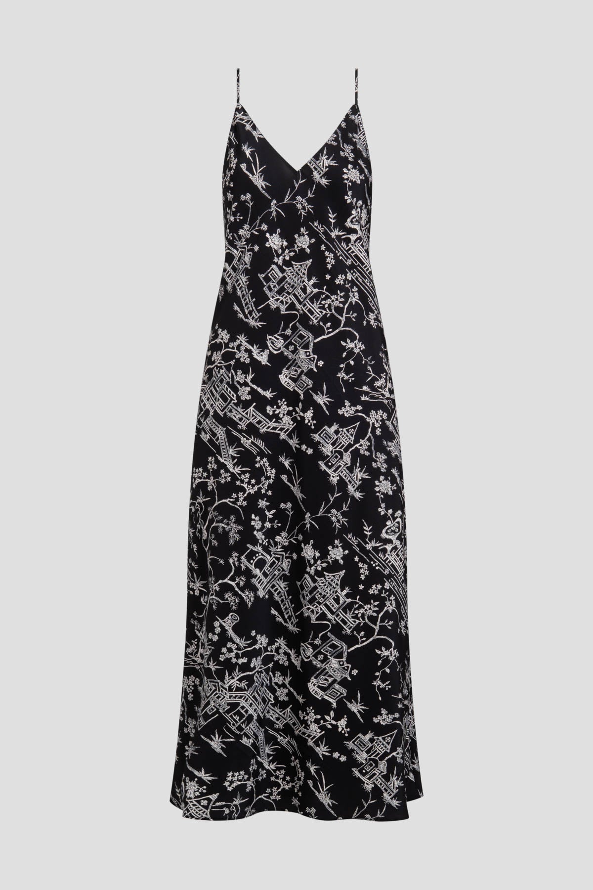 Toile Printed Satin Slip Dress Black Natori