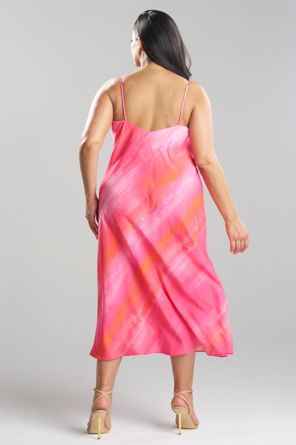 Aurora Printed Satin Slip Dress Pink Poppy Natori