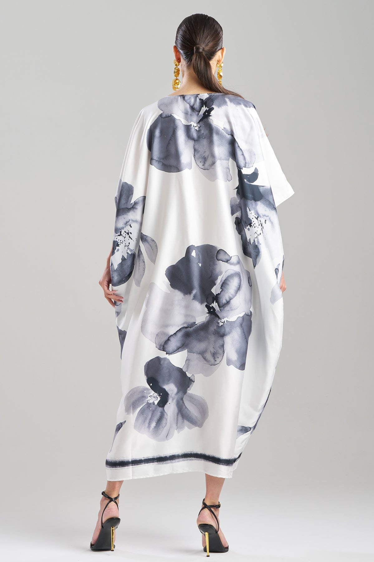 Aurelia Printed Satin Square Caftan Warm White Natori