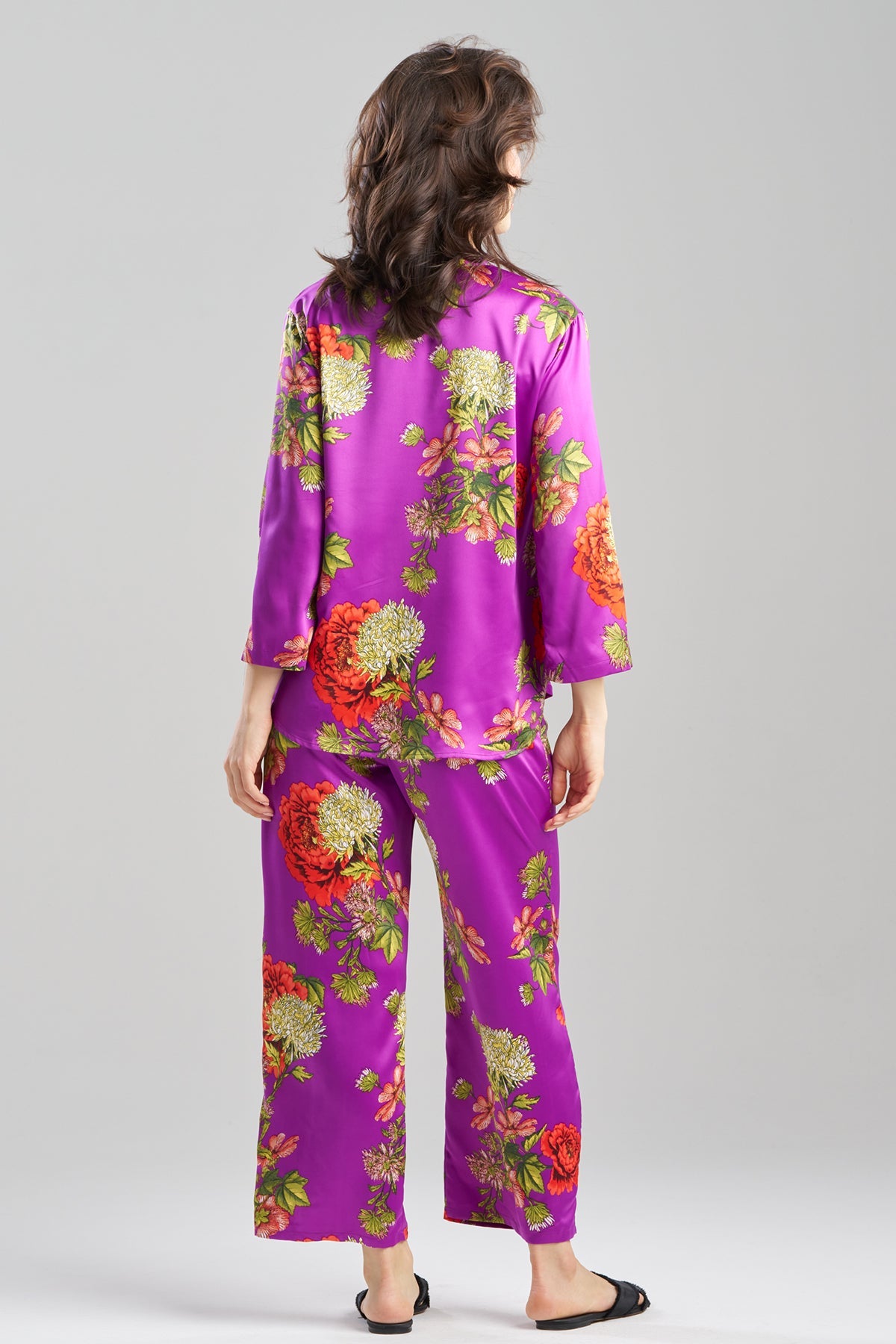 Crysanthe Printed Satin Mandarin PJ Set Crysanthe Orchid Natori