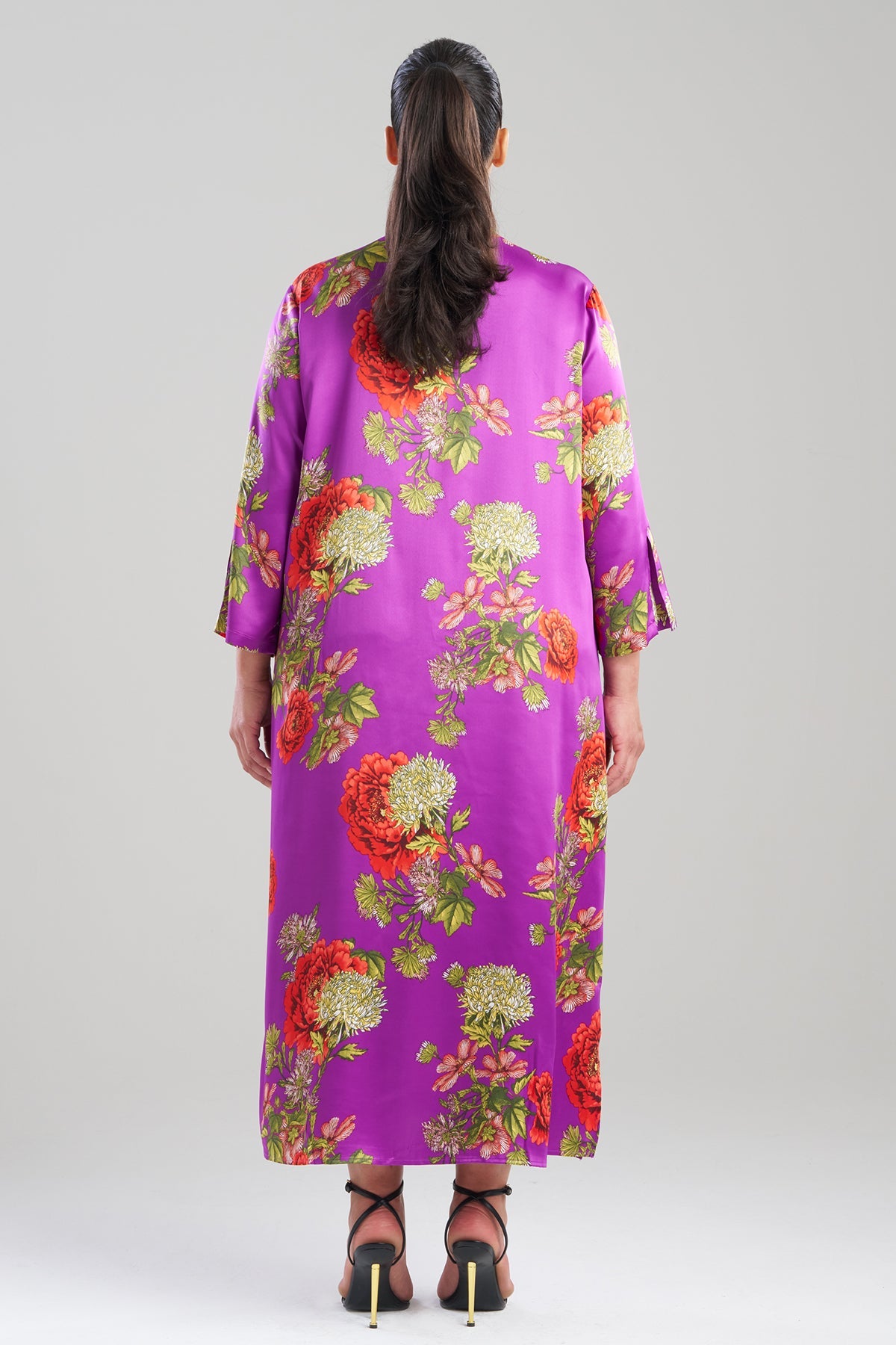 Crysanthe Printed Satin Zip Caftan Crysanthe Orchid Natori