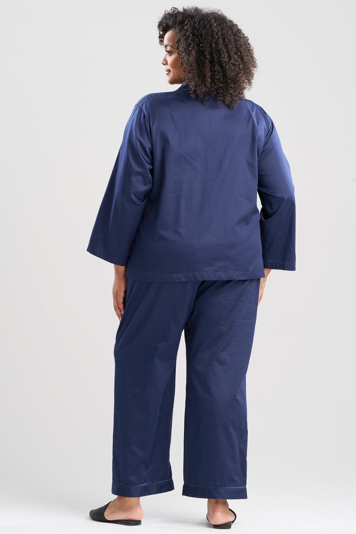 Cotton Sateen Embroidered Essentials Notch PJ Midnight Navy Natori
