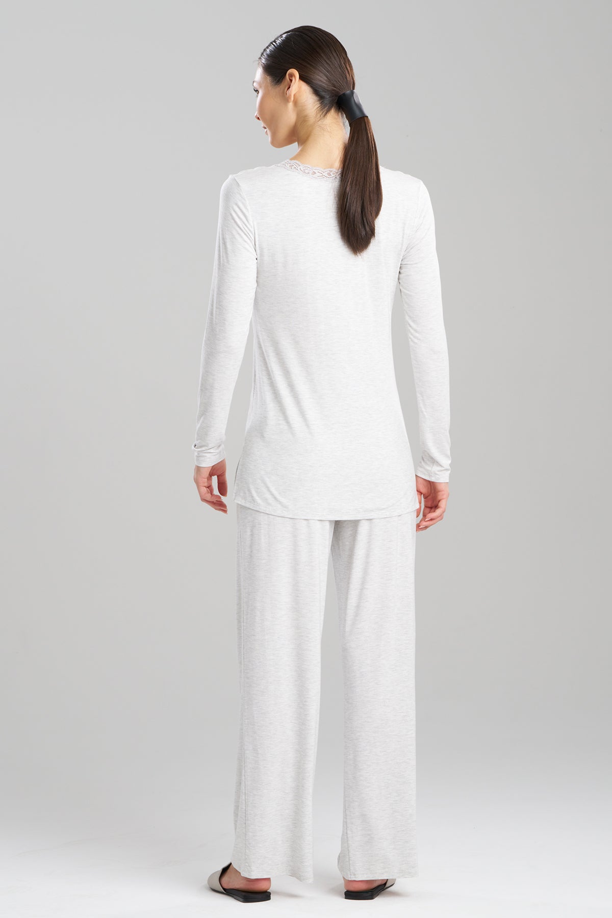 Feathers Essentials Lenzing™ Ecovero™ Viscose Long Sleeve Lace PJ Light Heather Grey Natori