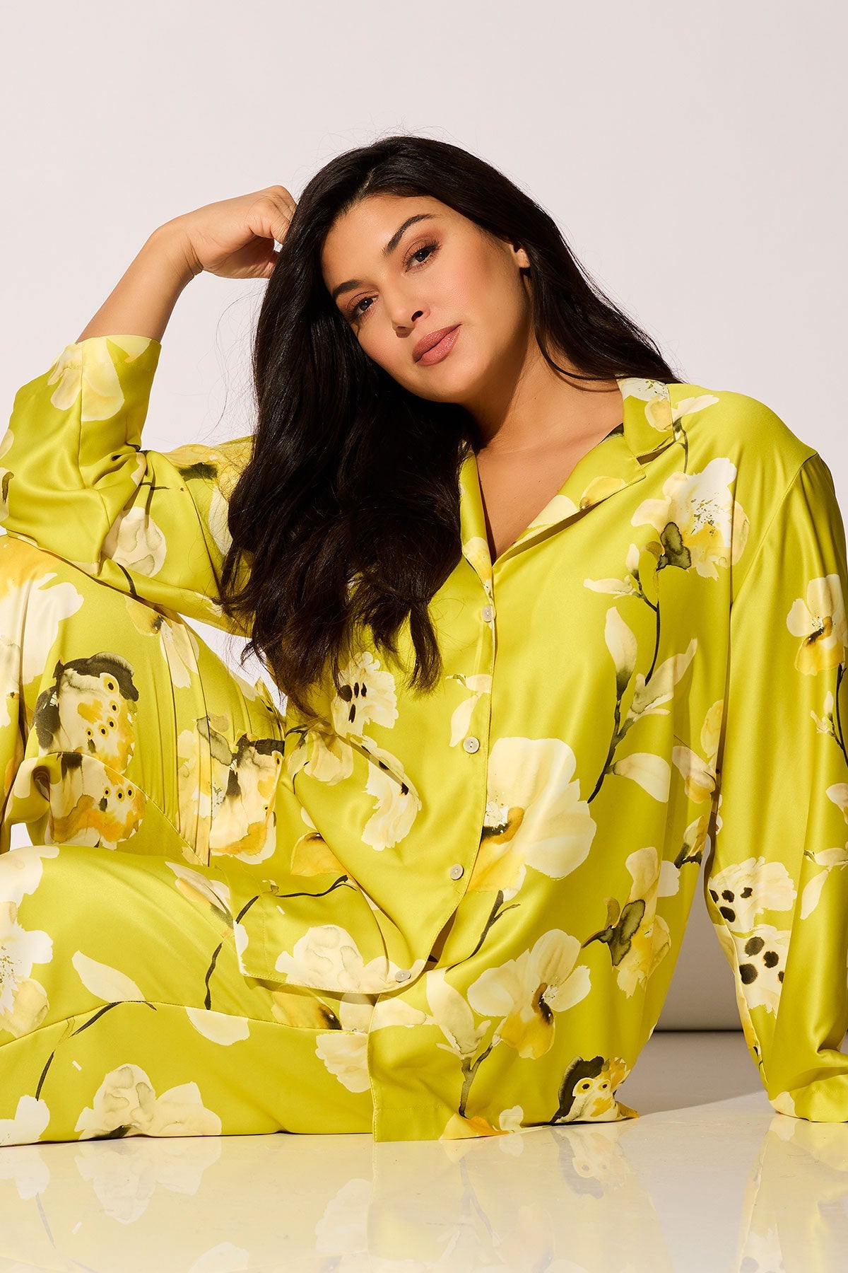 Aurelia Charmeuse Notch PJ Set Chartreuse Natori