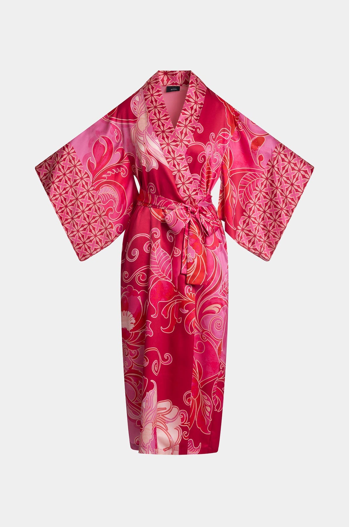 Deco Printed Charmeuse Kimono Robe Red Natori