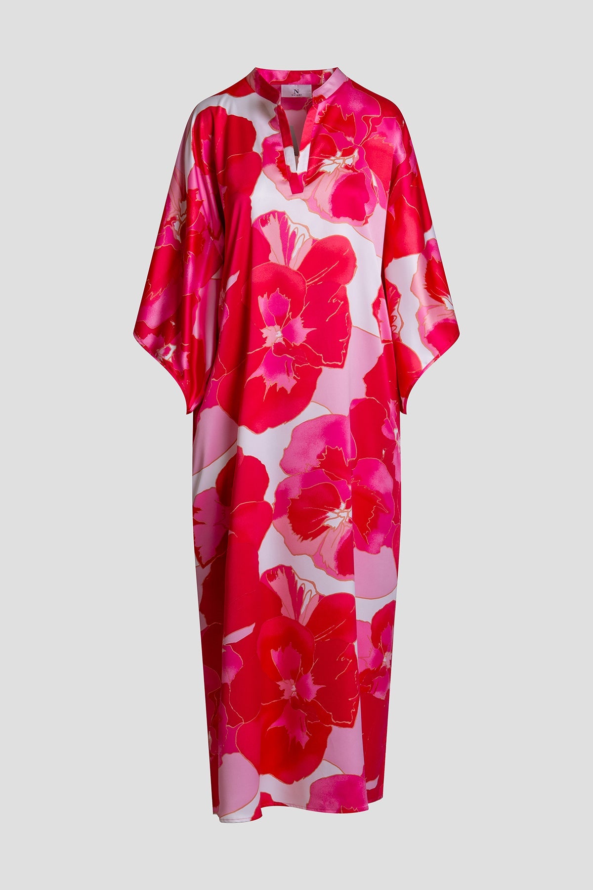 Floria Printed Satin Mandarin Caftan Pink Natori