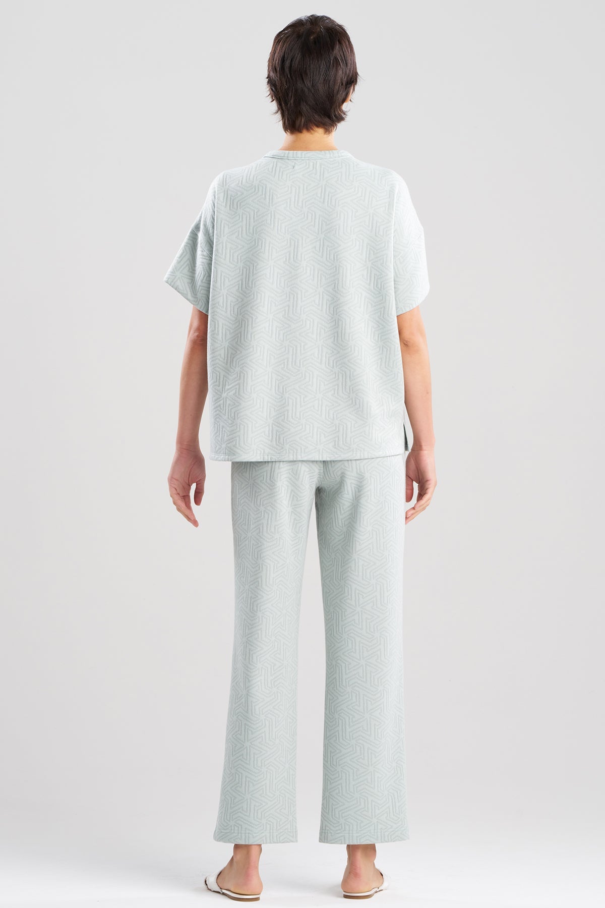 Quilted Geo Knit Jacquard Short Sleeve Top Ocean Mist Natori