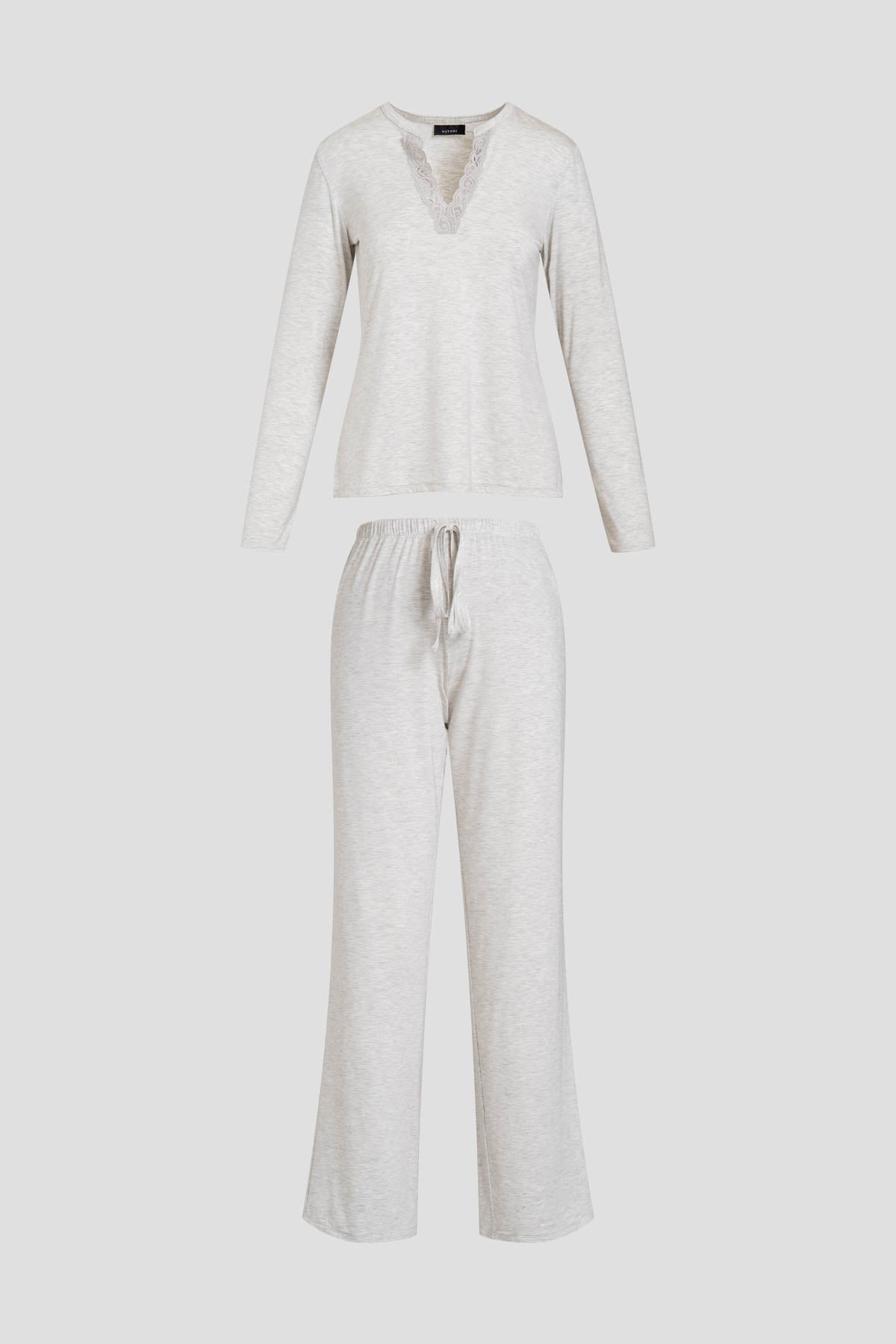 Buy Feathers Essentials Lenzing™ Ecovero™ Viscose Lace Applique PJ in Heather Pebblestone Online Light Heather Grey Natori