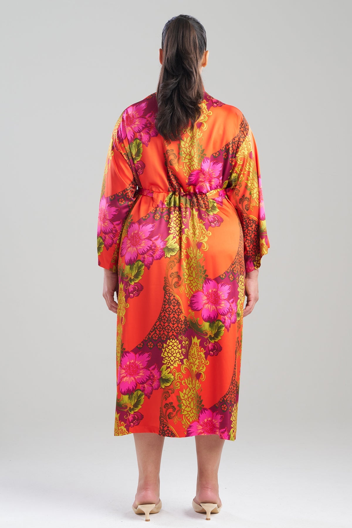 Harvest Printed Satin Robe Harvest Orange Natori