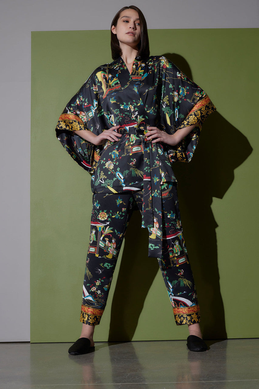 Buy Kana Charm Short Robe in Black Multi Online Black Multi Natori