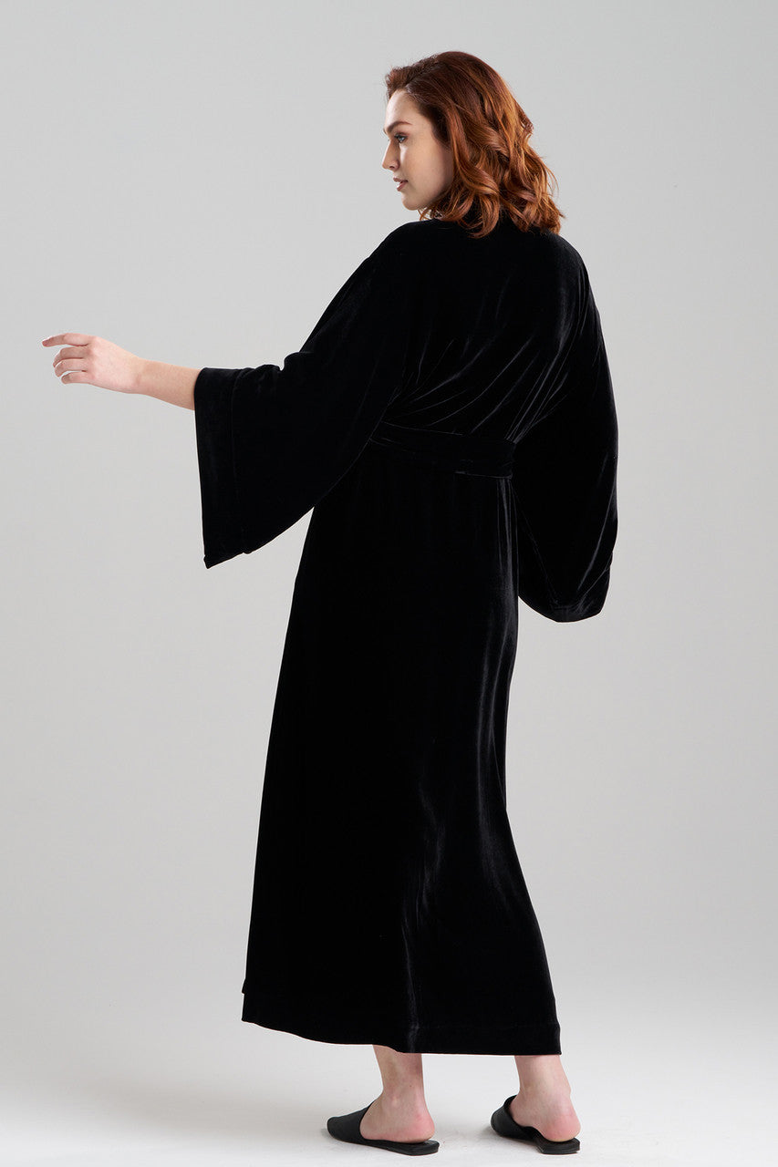 Buy Velvet Embroidered Shawl Collar Robe in Black Online Black Natori