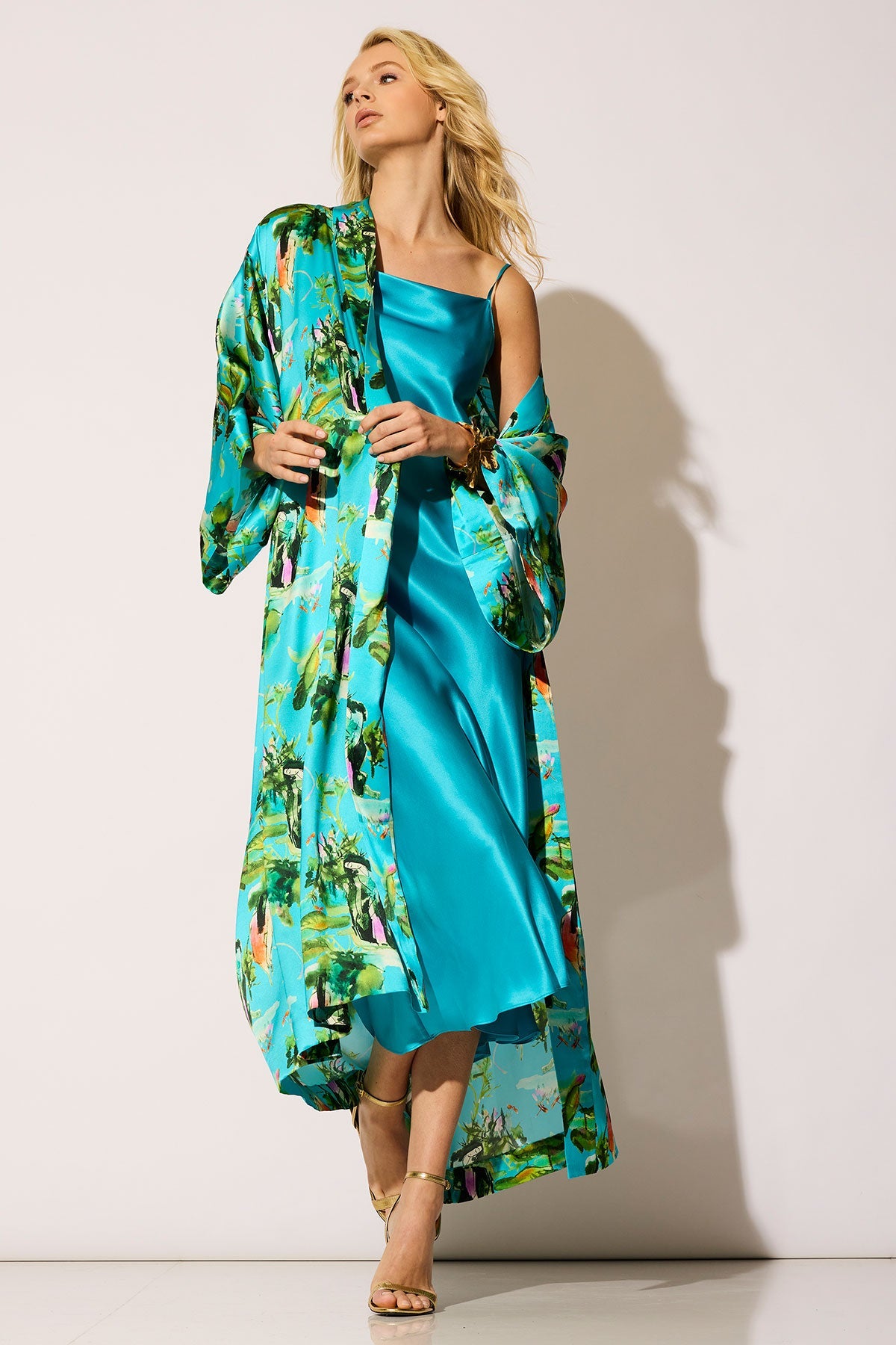 Key Cowl Neck Silk Slip Dress Azure Natori