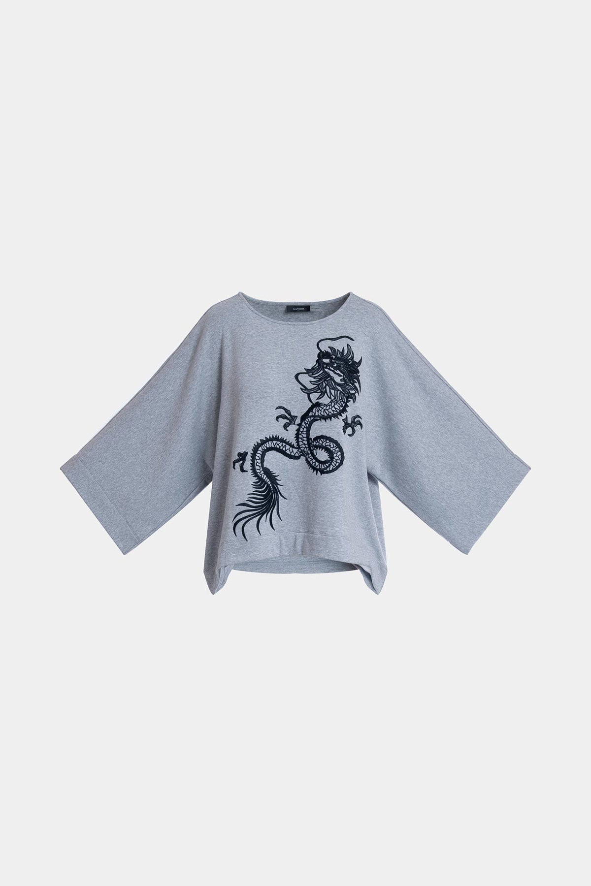 Cocoon Brushed French Terry Dragon Embroidered Kimono Top Ht. Grey Natori