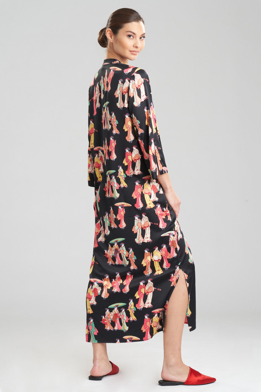Buy Geisha-Printed Satin Caftan in Black Multi Online Black Multi Natori
