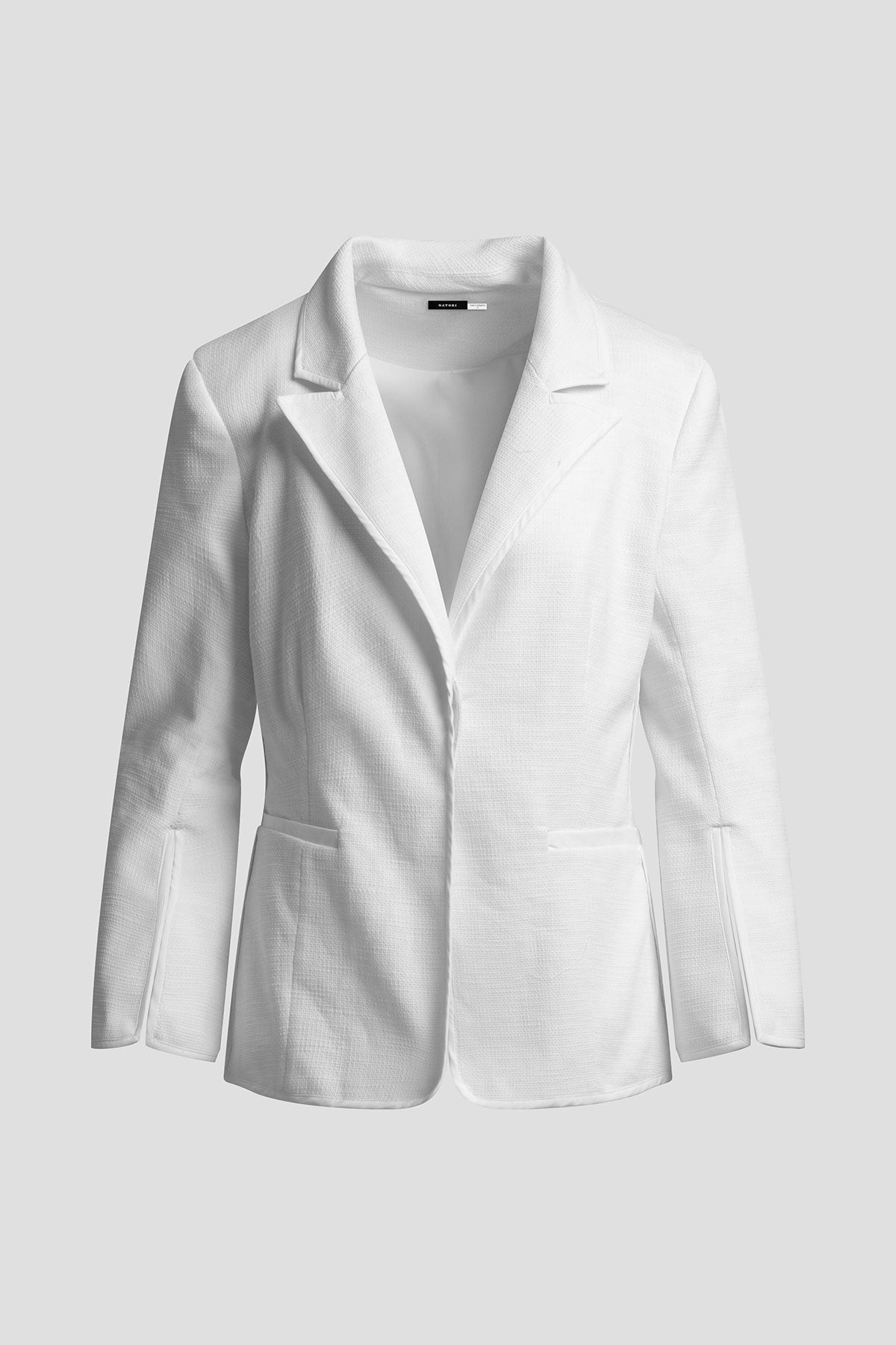 Stretch Basketweave Cotton Slit Cuffed Jacket Warm White Natori