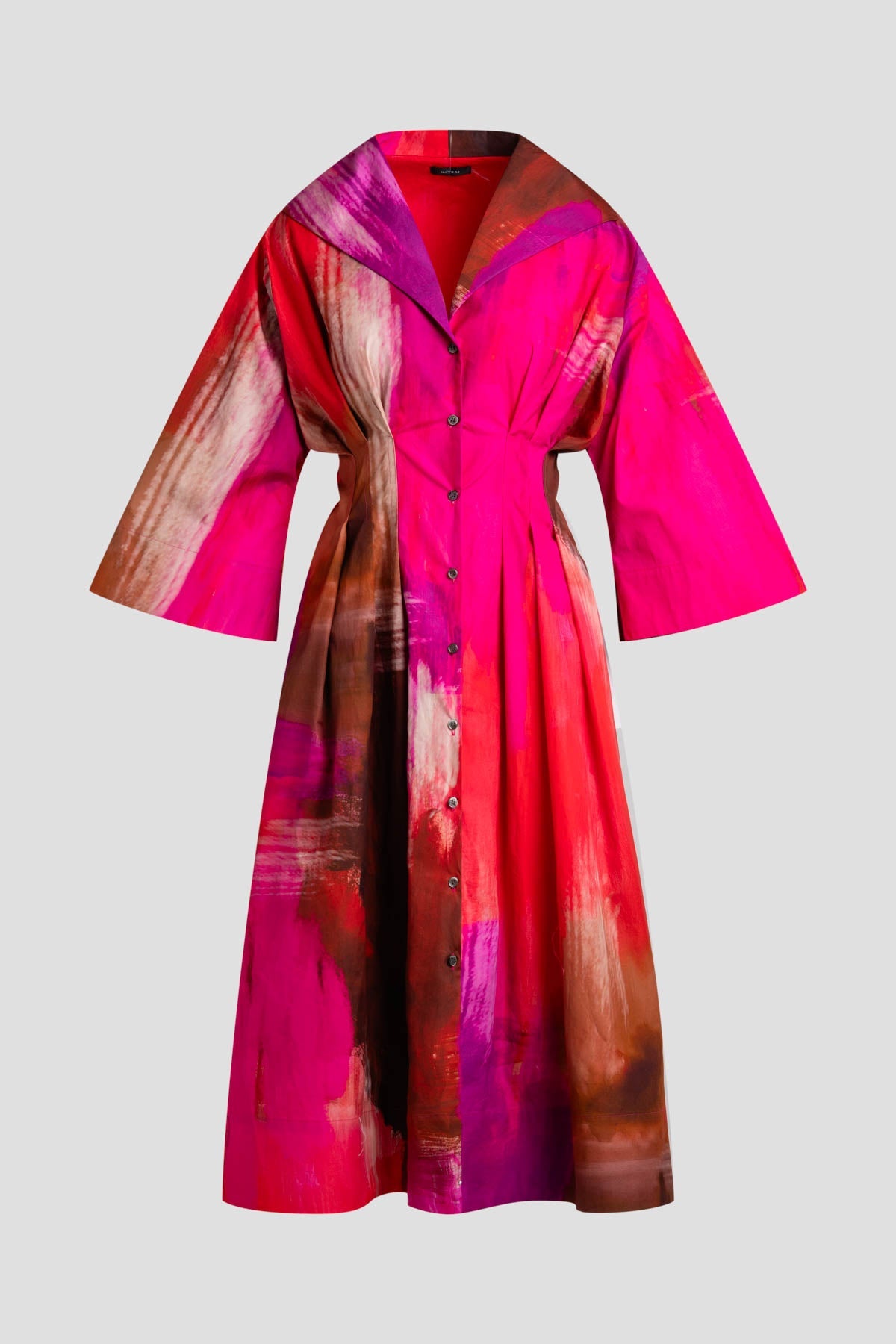 Brushstroke Cotton Taffeta Bell Sleeve Shirtdress Magenta Natori