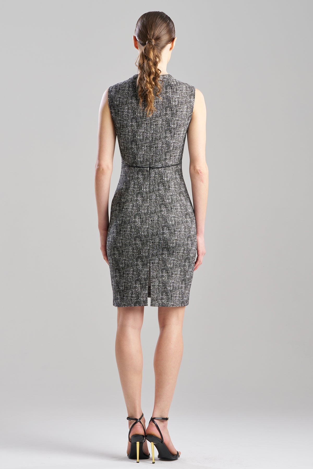 Double Weave Jacquard Square Neck Sheath Dress Black/White Natori