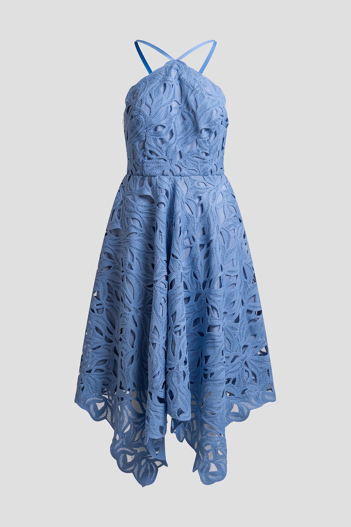 Cutout Leaf Lace Halter Dress Blue Iris Natori