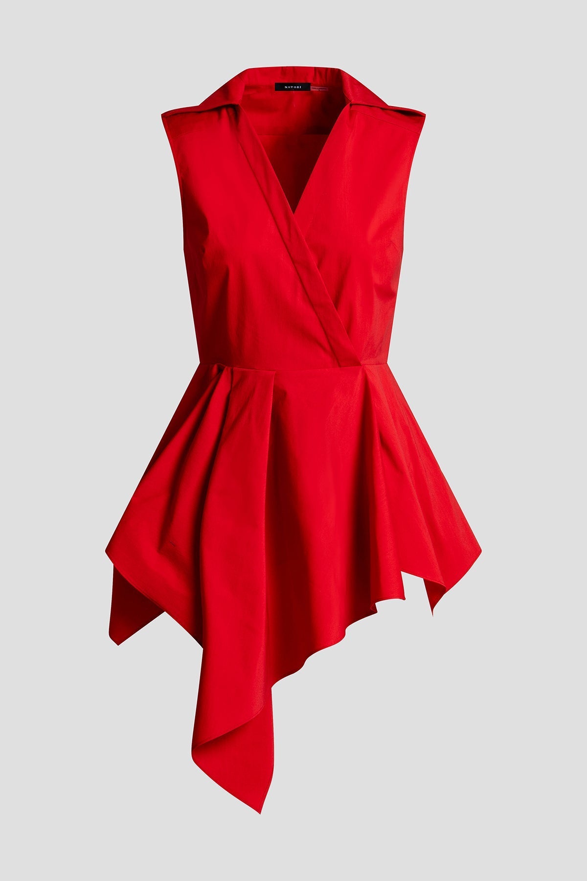 Tech Cotton Taffeta Cascade Peplum Shirt Mars Red Natori