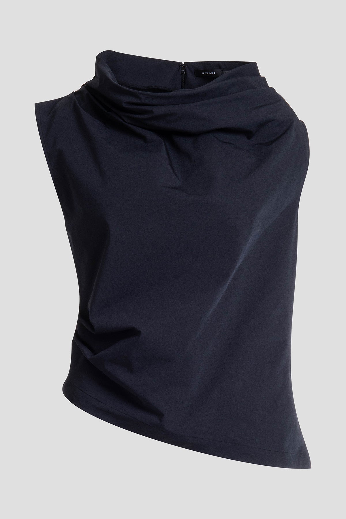 Tech Cotton Taffeta Asymmetric Funnel Neck Top Black Natori