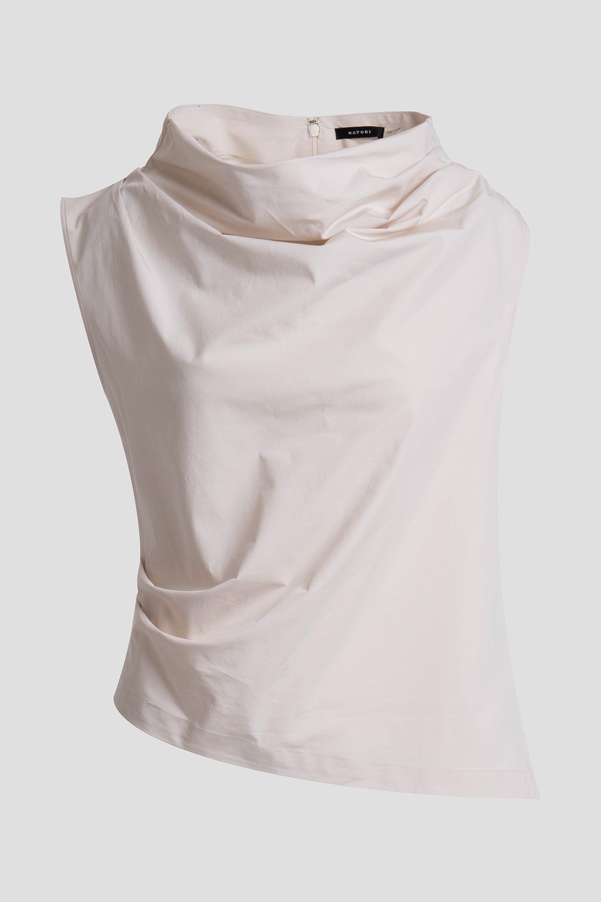 Tech Cotton Taffeta Asymmetric Funnel Neck Top Ivory Natori