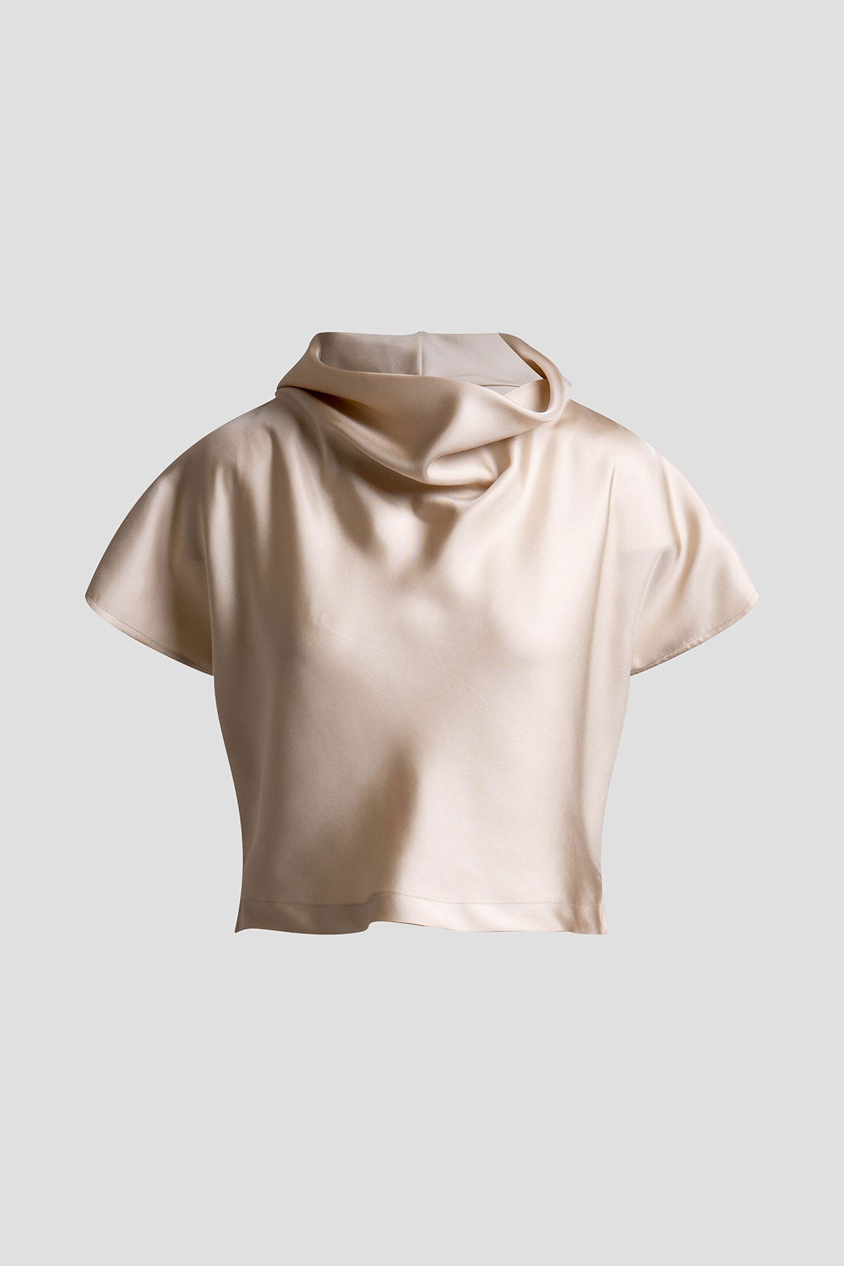 Solid Silk Twill Cowl Neck Top Bone Natori