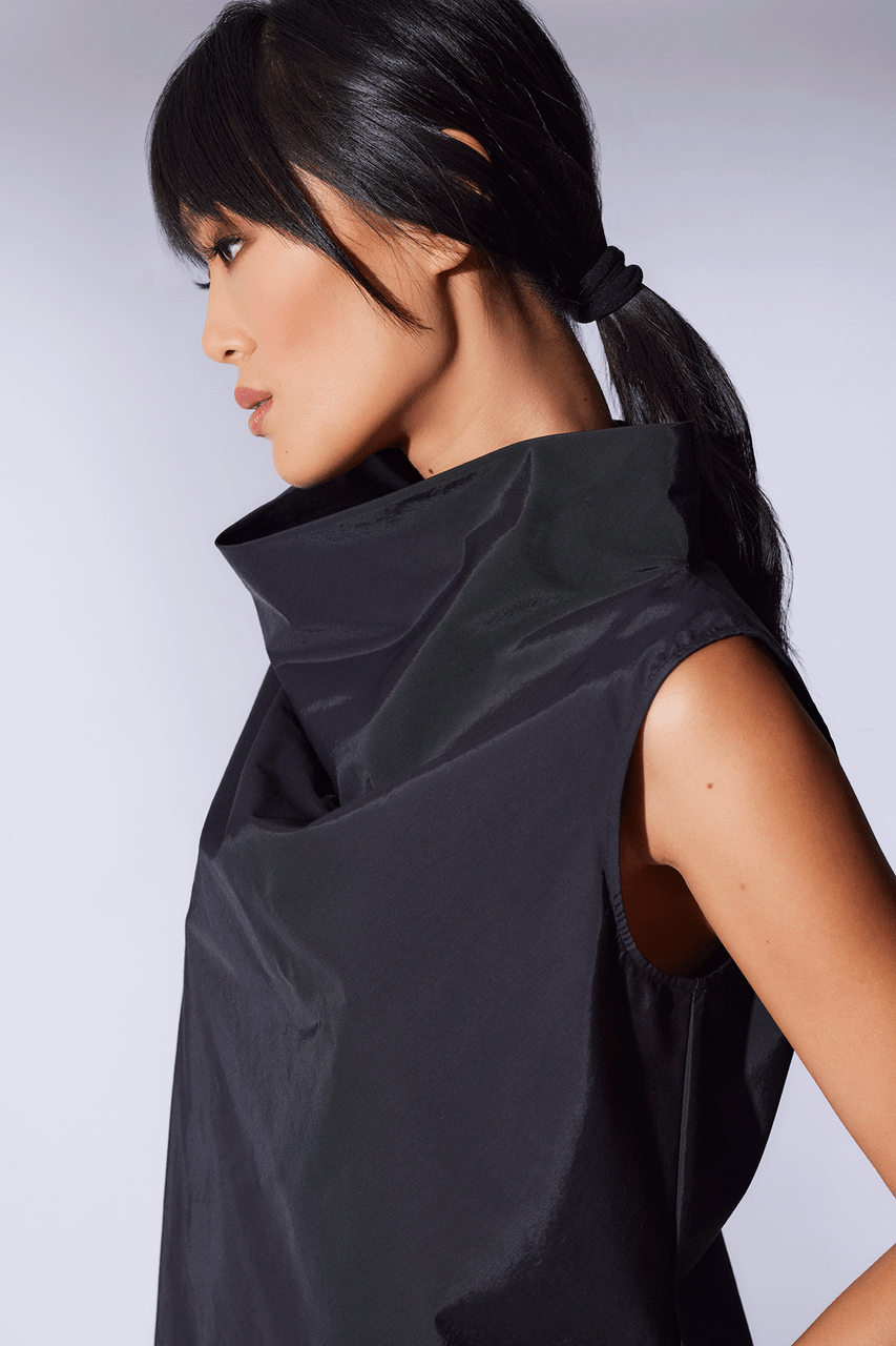 Buy Techno Poplin Cowl Top in Black Online Black Natori