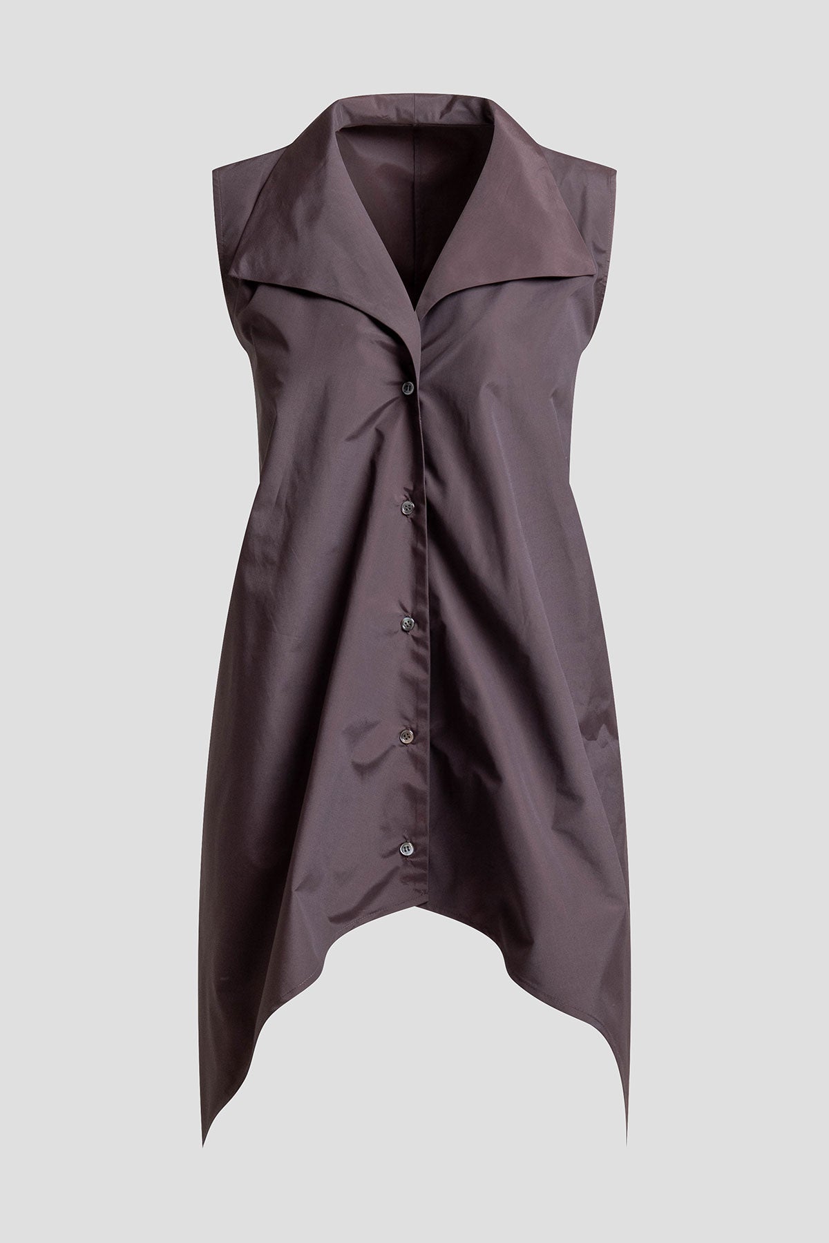 Techno Poplin Sleeveless Handkerchief Hem Shirt Coffee Bean Natori