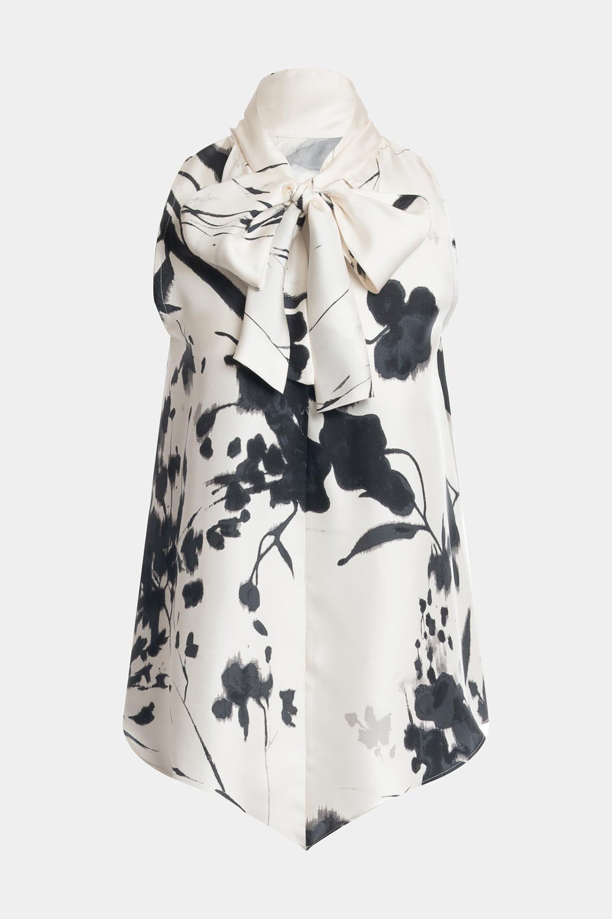 Nara Silk Twill Halter Scarf Top Black/White Natori