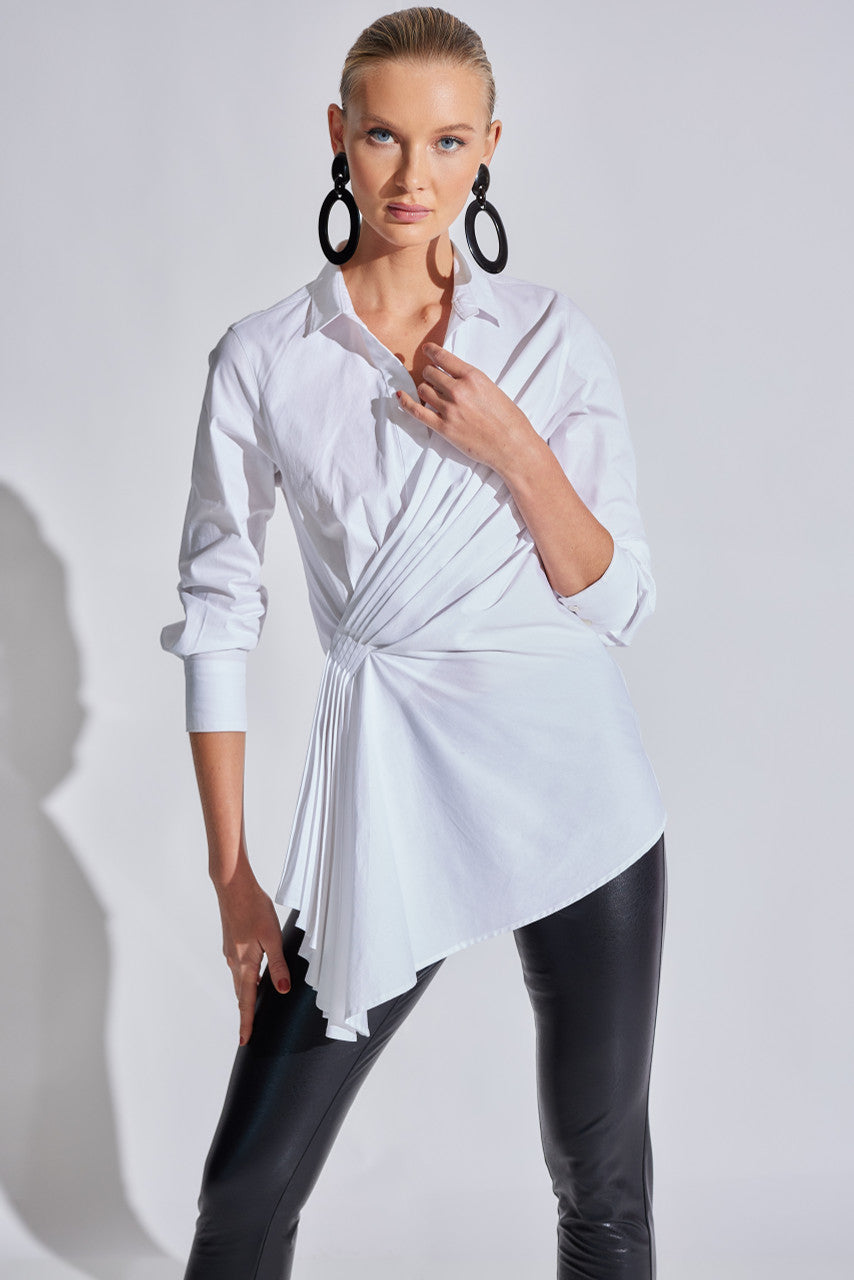 Buy Cotton Poplin Side Drape Shirt in White Online White Natori
