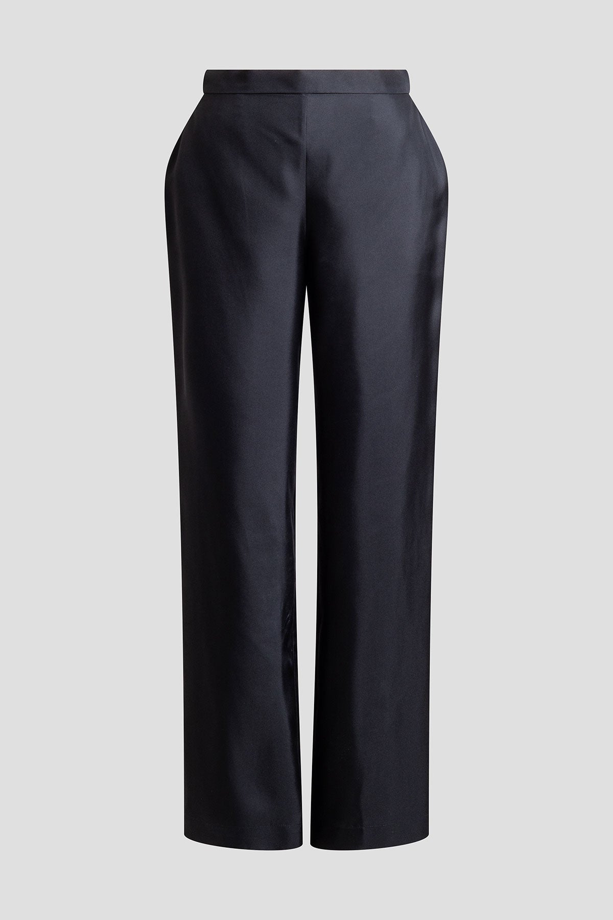 Solid Silk Twill Pull On Straight Leg Pants Black Natori