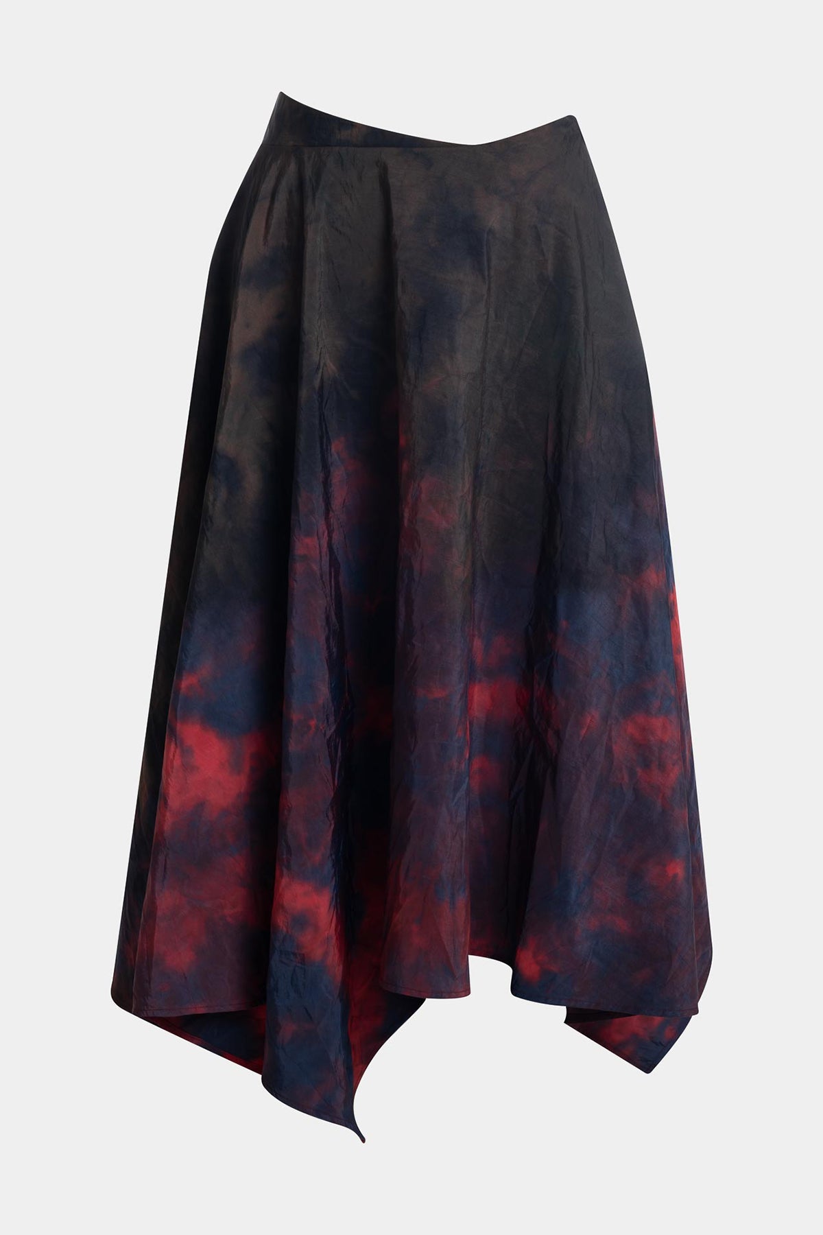 Niji Tie Dye Taffeta Origami Maxi Skirt Red Natori