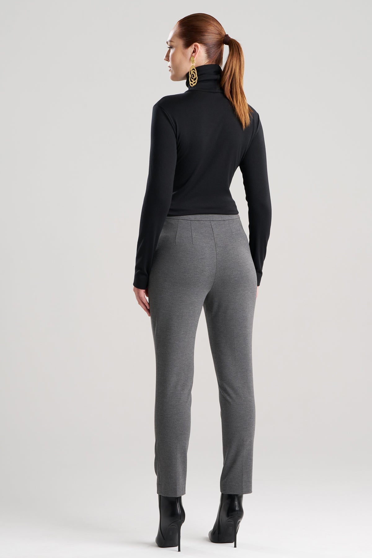 Compact Knit Side Zip Ankle Pants Dark Grey Heather Natori