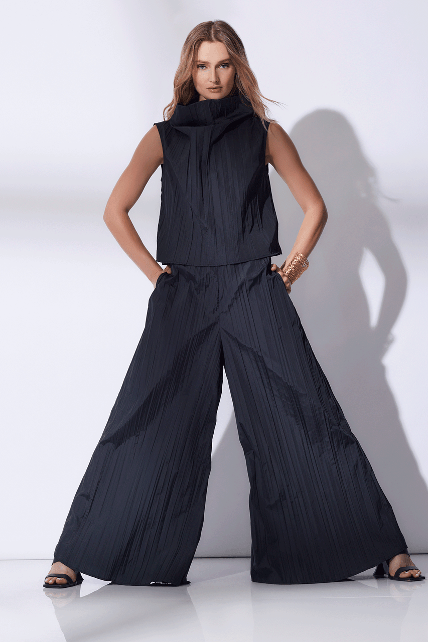 Buy Taffeta Plisse Pants in Black Online Black Natori