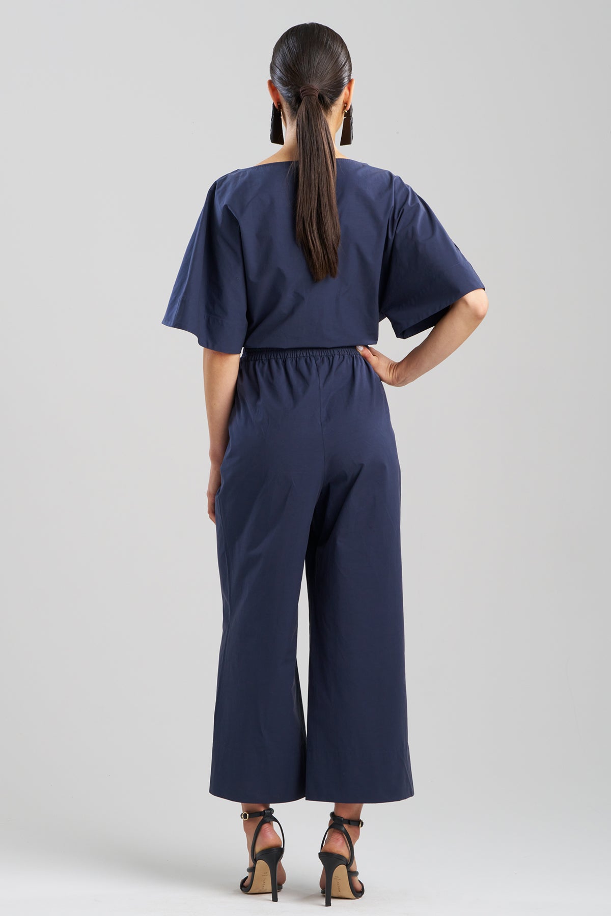 Tech Cotton Taffeta Pull Over Cropped Pants in Navy Blue Midnight Navy Natori