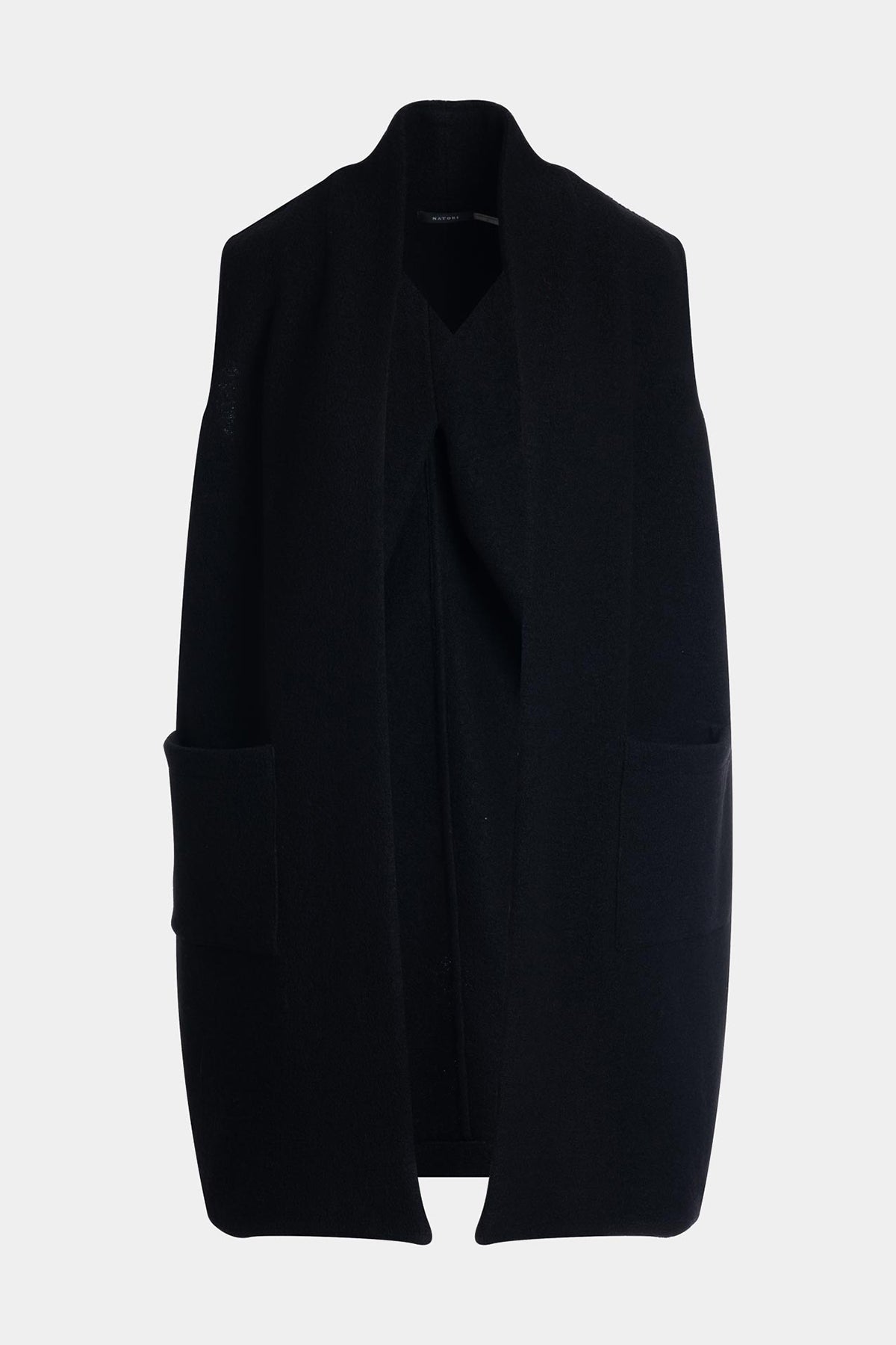 Boiled Wool Patch Pocket Vest Black Natori