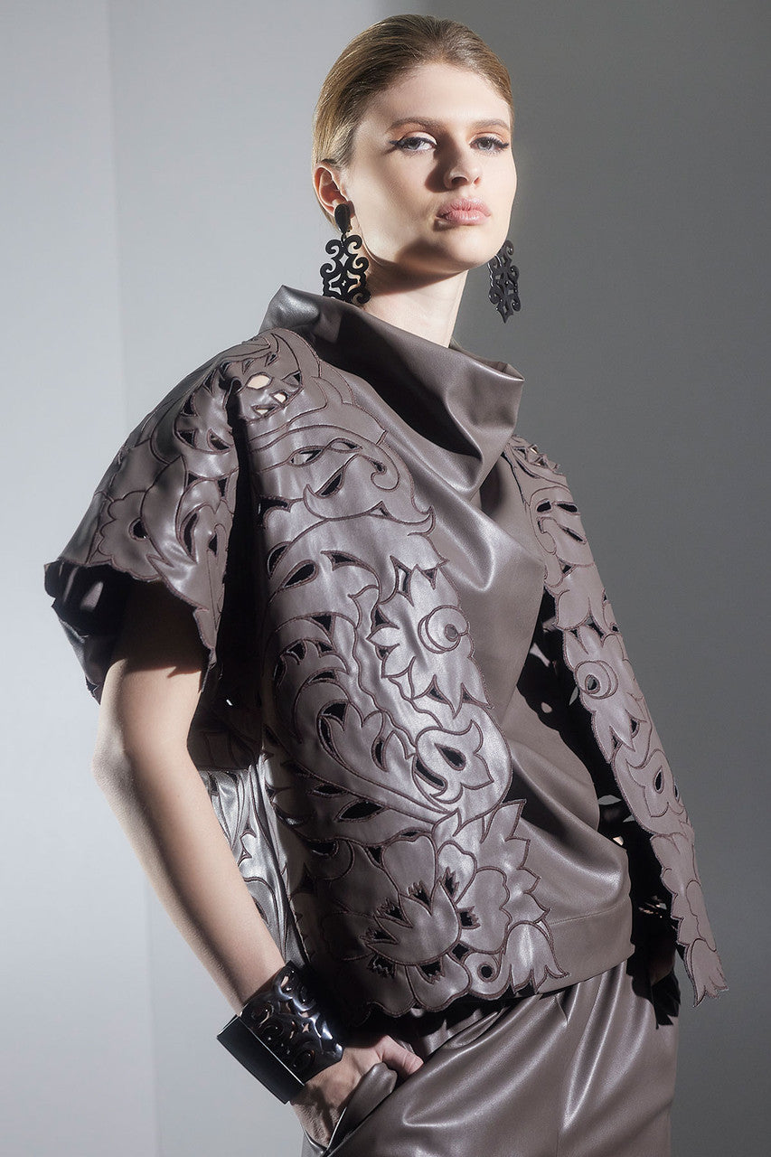 Buy Vegan Luxe Lambskin Embroidered Vest in Taupe Online Taupe Natori