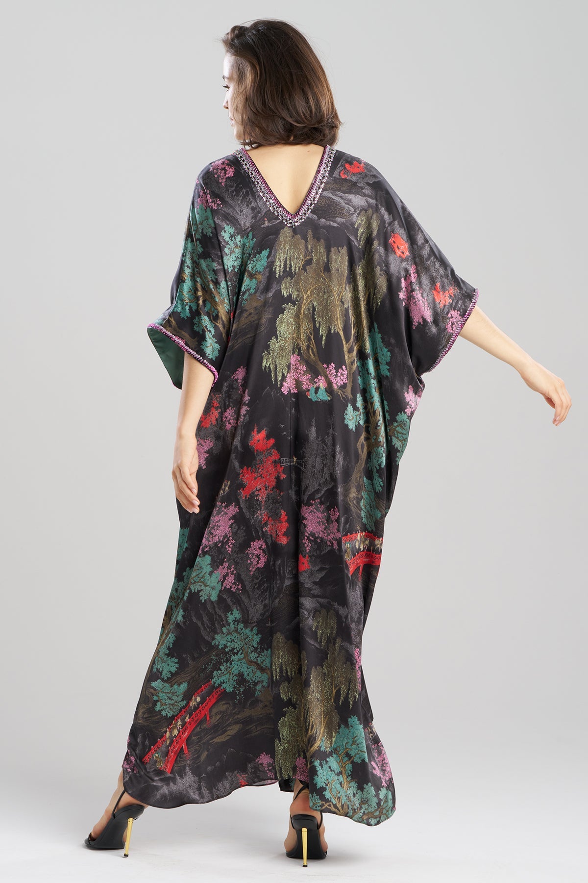 Nara Embellished Cocoon Silk Caftan Black Natori