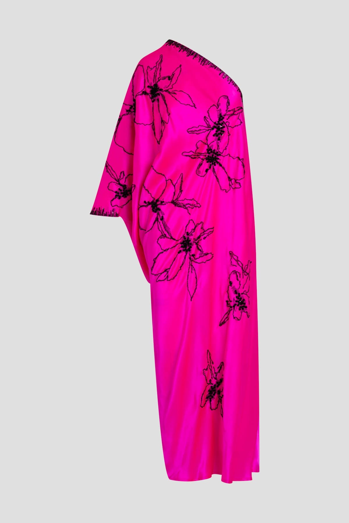 Couture Yumi One Shoulder Embroidered Silk Caftan Fiesta Pink Natori