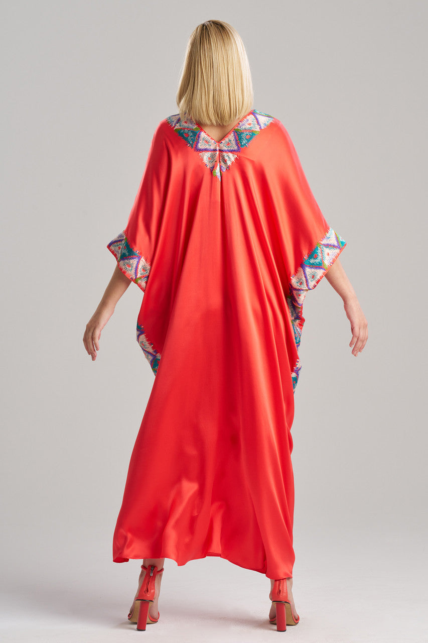 Buy Couture Toulouse Embroidered Kimono Silk Caftan in Coral Peach Online Coral Peach Natori