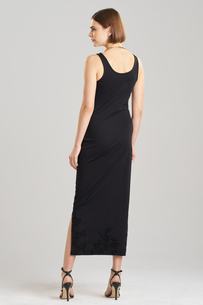 Buy Light Weight Ponte Embroidered Maxi Dress in Black Online Black Natori