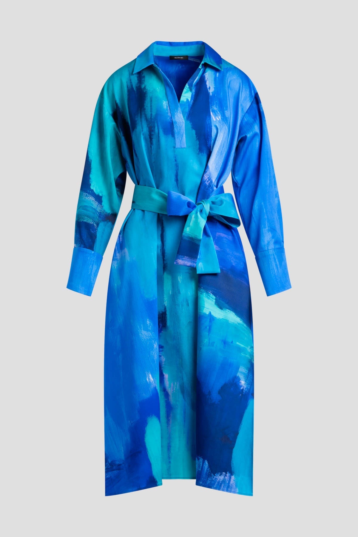 Brushstroke Cotton Chino Oversized Shirtdress Blue Natori