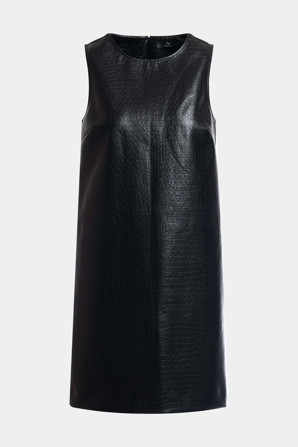 Faux Croc Leather Shift Dress Black Natori