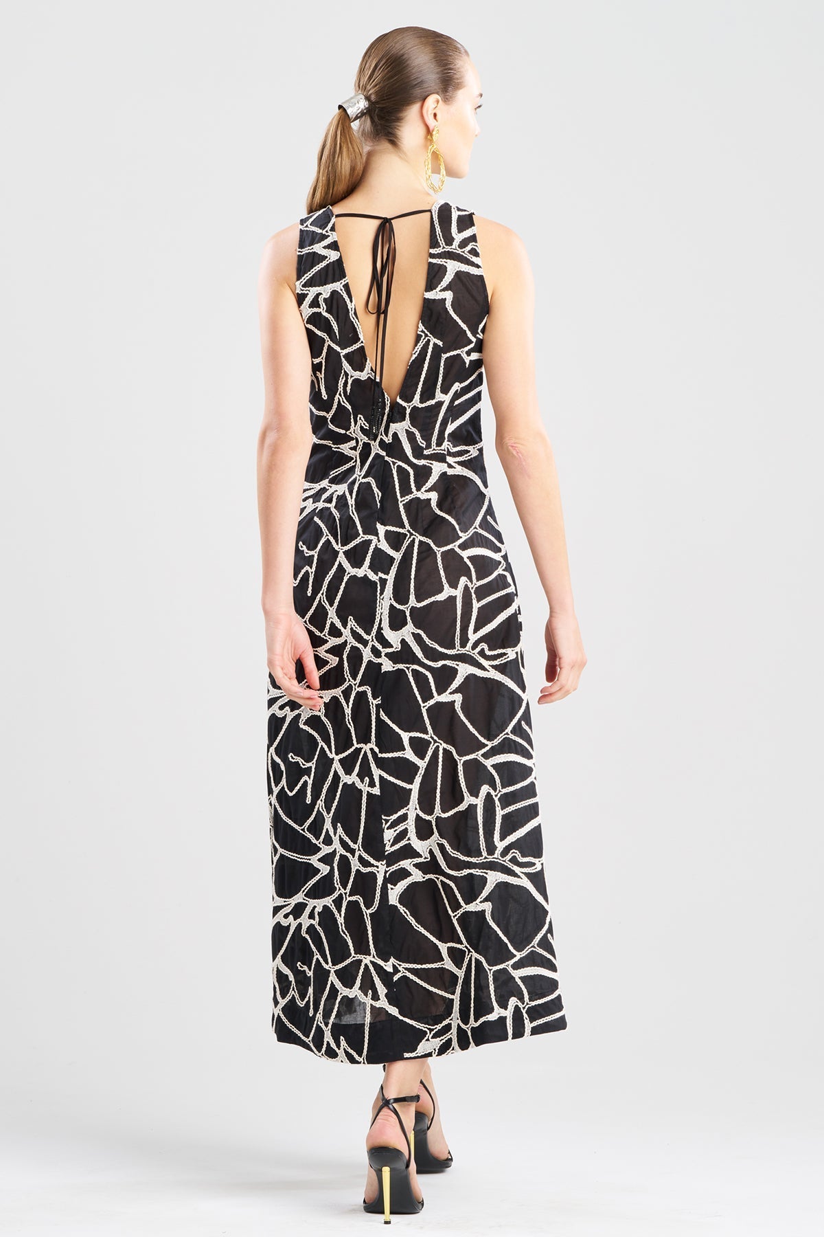Butterfly Embroidery Deep V-Neck Cotton Sundress Black Natori