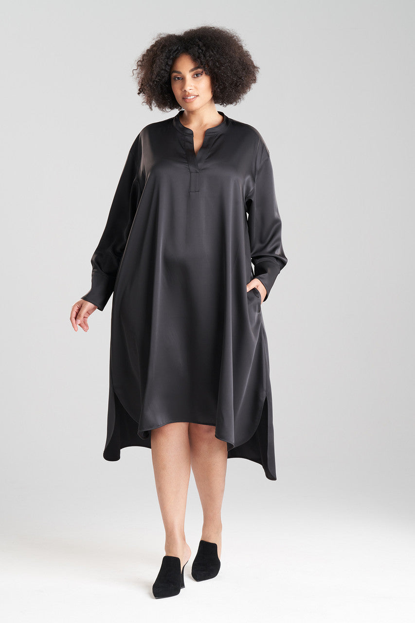Buy Luxe Charmeuse Oversized Shirtdress in Black Online Black Natori