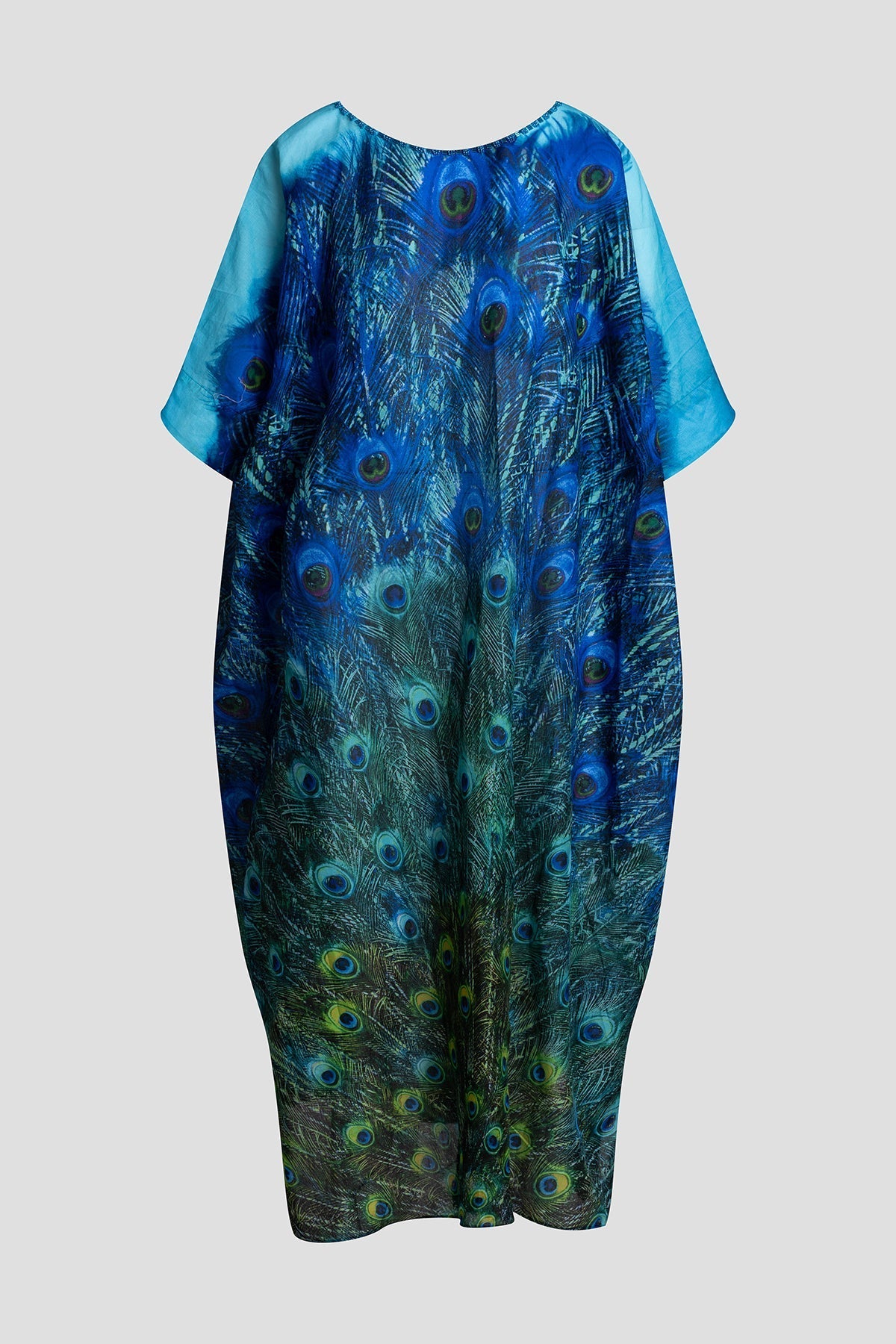Peacock Cotton Voile Beaded Caftan Teal Natori