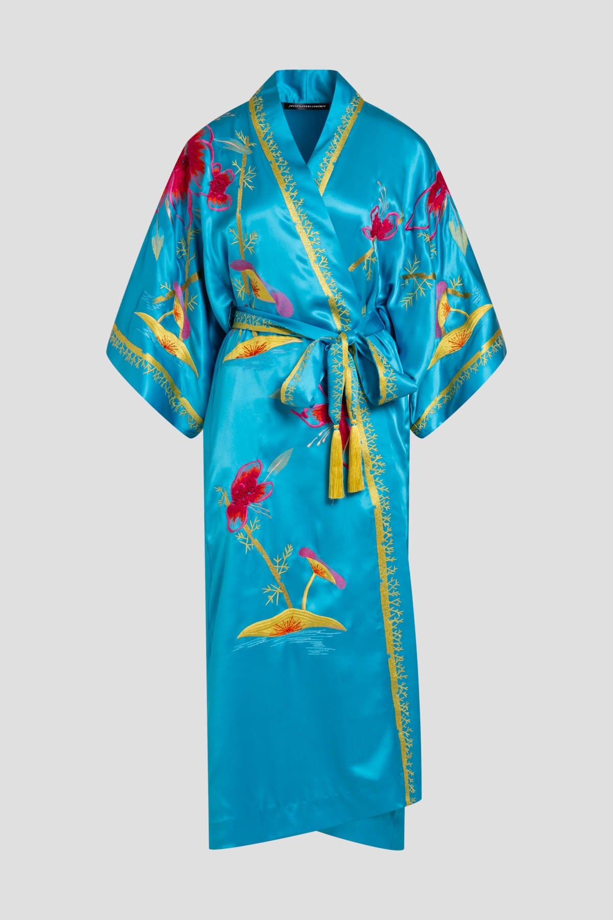 Couture Bali Embroidered Silk Robe Azure Natori