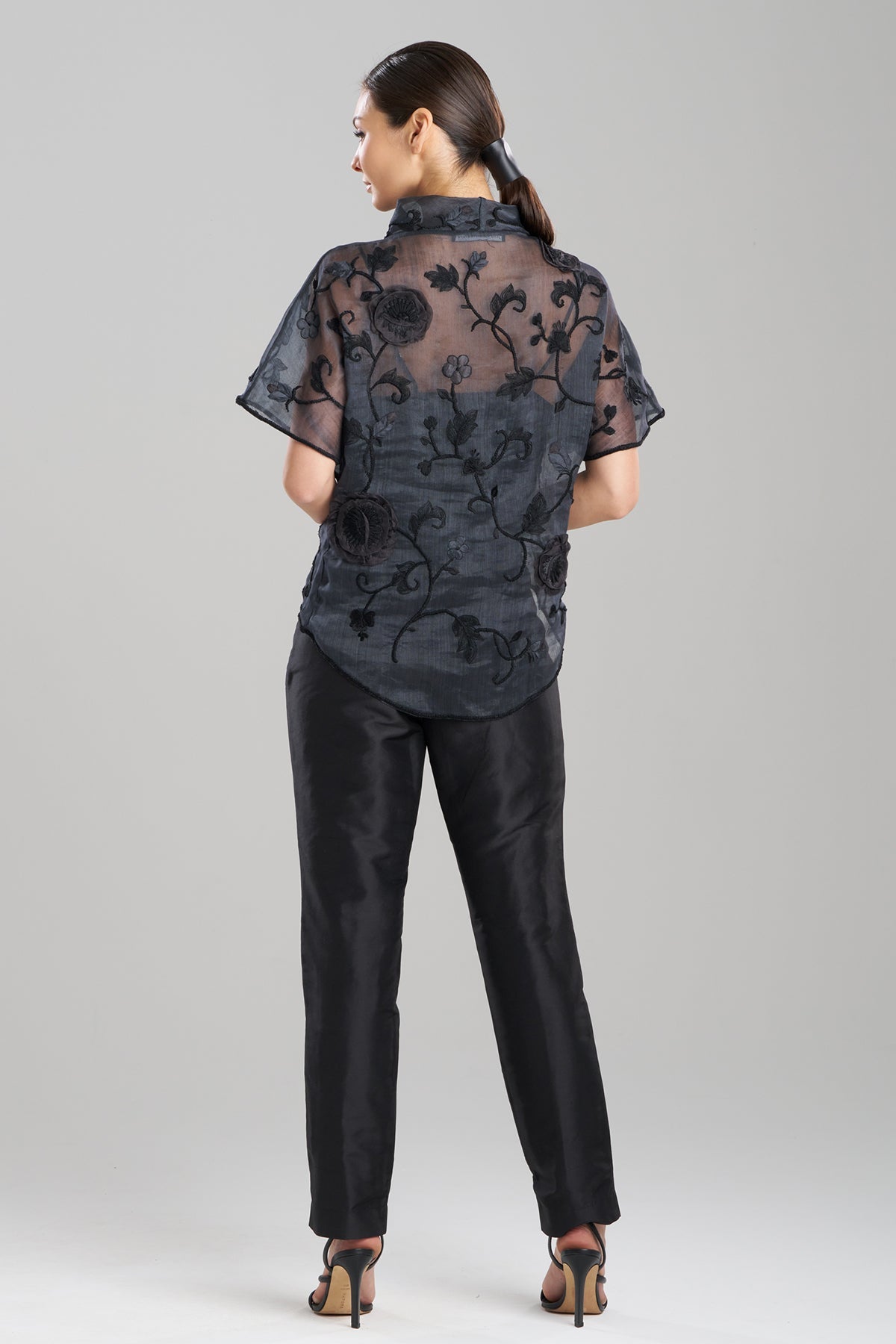 Couture Piña Embroidered Funnel Neck Top Black Natori
