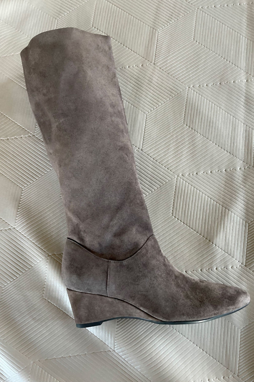 Buy Thrill Suede Contour Wedge Tall Slouch Boot in Truffle Online Truffle Natori